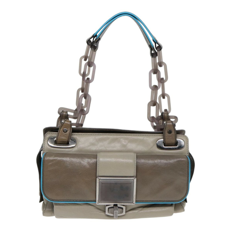 【日本直送】BALENCIAGA 旋轉鎖鏈單肩包皮革米色灰色銀色正品 am6814V-12