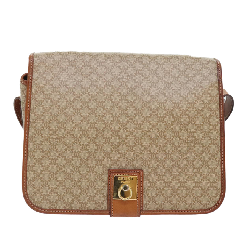 【日本直送】CELINE Macadam 帆布肩背包 米色 棕金色 正品 kk341V-12