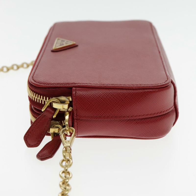 【日本直送】PRADA 鏈條單肩包 Safiano 皮革 紅金 正品 94477V-2