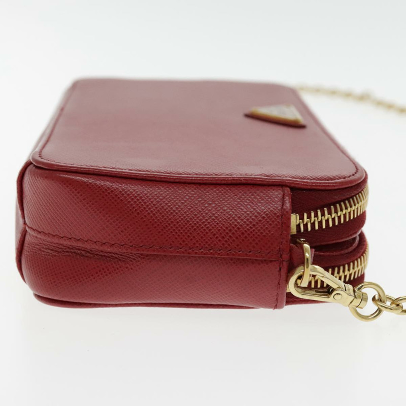 【日本直送】PRADA 鏈條單肩包 Safiano 皮革 紅金 正品 94477V-3
