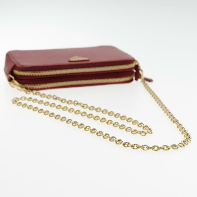 【日本直送】PRADA 鏈條單肩包 Safiano 皮革 紅金 正品 94477V-6
