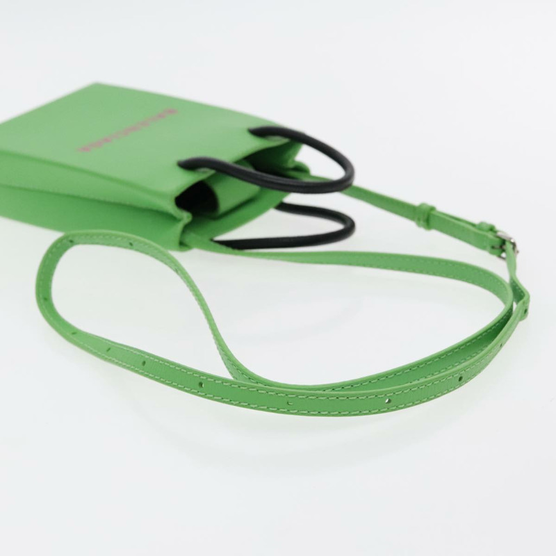 【日本直送】BALENCIAGA 手機殼 單肩包 皮革 綠色 銀色 593826 授權 91748AV-8