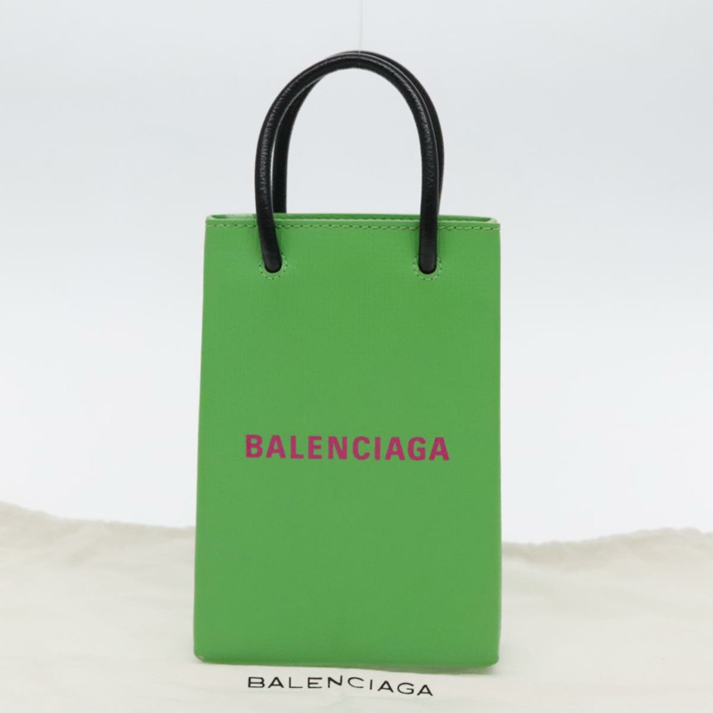 【日本直送】BALENCIAGA 手機殼 單肩包 皮革 綠色 銀色 593826 授權 91748AV-22