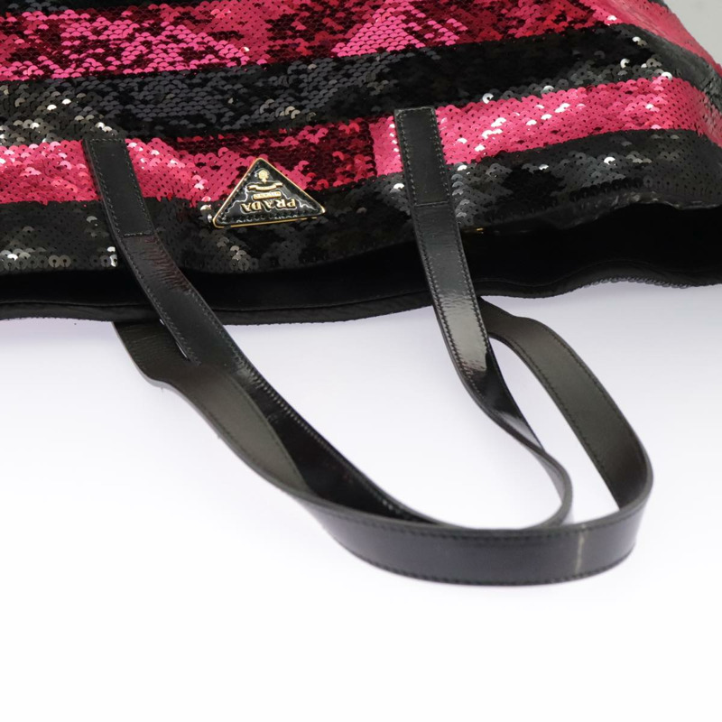 【日本直送】PRADA 亮片手提包 尼龍 黑紅 正品 98375A-6