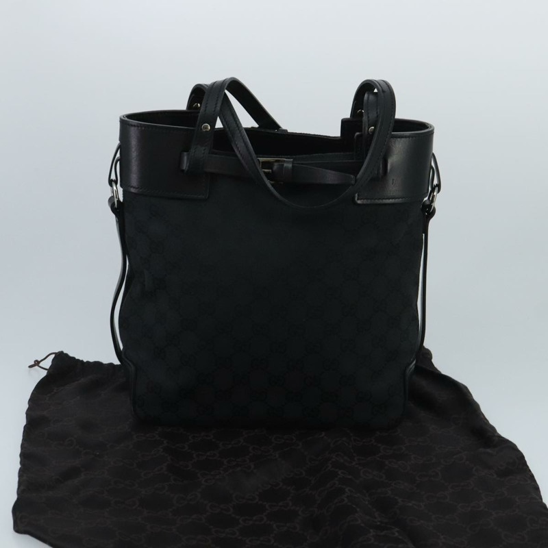 【日本直送】GUCCI GG帆布托特包 黑色銀色 107757 正品 ki5048V-11