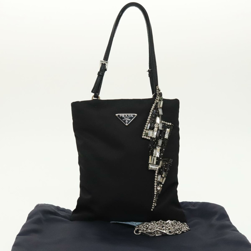 【日本直送】PRADA 鏈條單肩包 尼龍 黑色 銀色 正品 100262AV-11