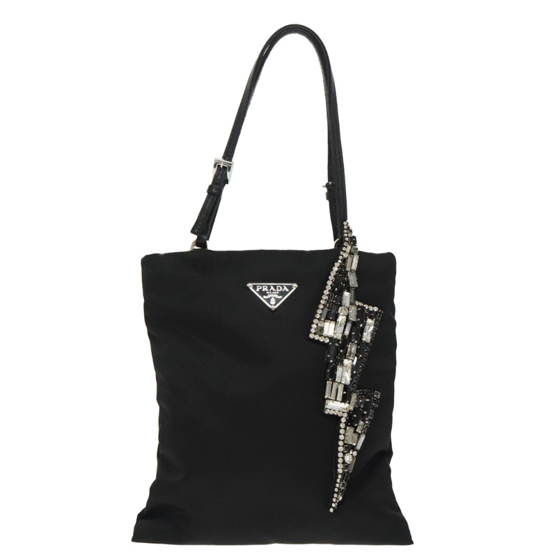 【日本直送】PRADA 鏈條單肩包 尼龍 黑色 銀色 正品 100262AV-12