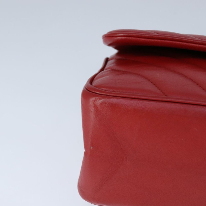 【日本直送】香奈兒 V 字縫線鏈單背包，羊皮，紅色，CC 標誌，貨號 102030A-8