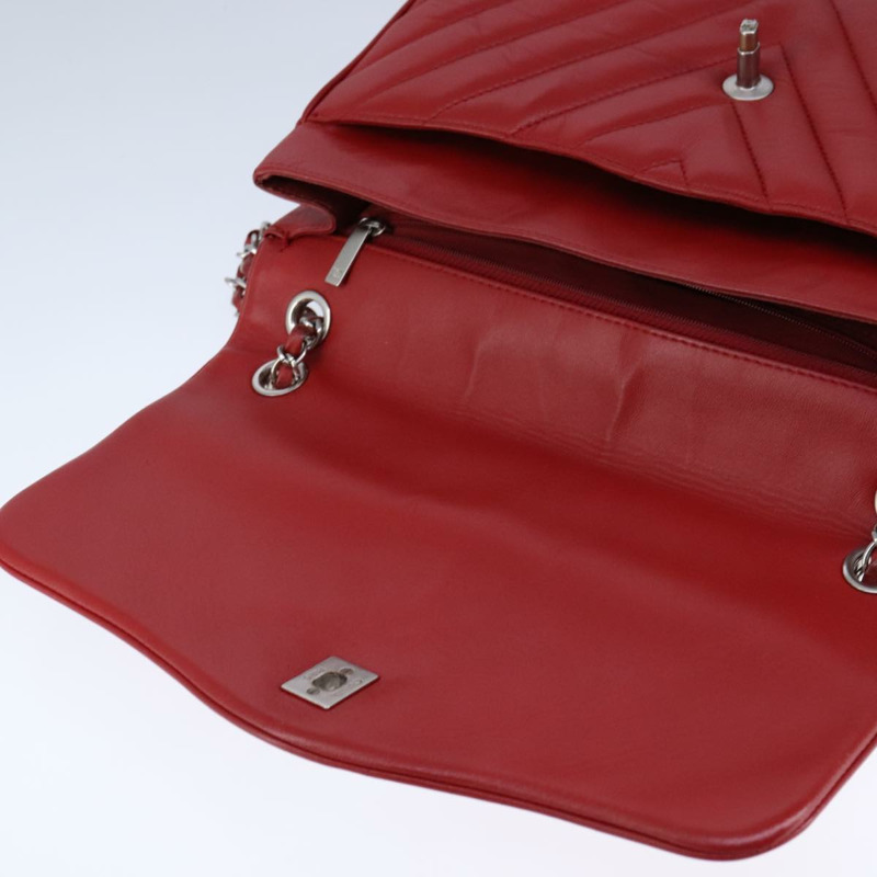 【日本直送】香奈兒 V 字縫線鏈單背包，羊皮，紅色，CC 標誌，貨號 102030A-9