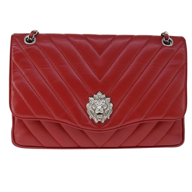 【日本直送】香奈兒 V 字縫線鏈單背包，羊皮，紅色，CC 標誌，貨號 102030A-12