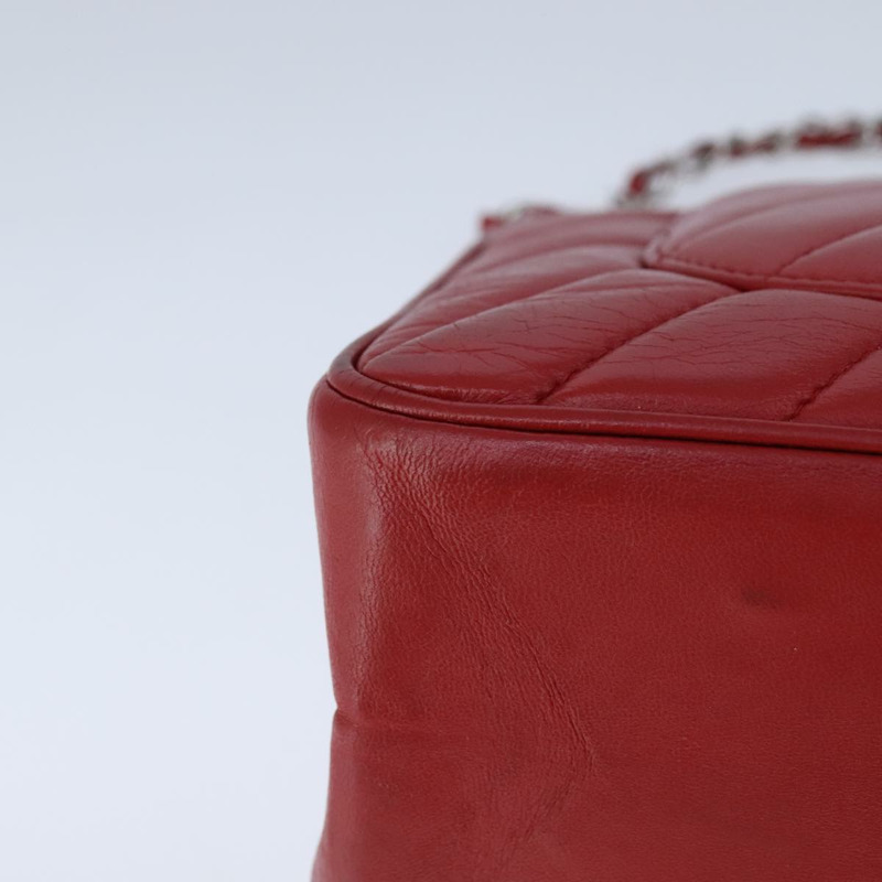 【日本直送】香奈兒 V 字縫線鏈單背包，羊皮，紅色，CC 標誌，貨號 102030A-14