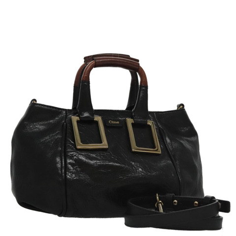 Chloe Etel 手提包 皮革 2 用 黑金 正品 yk16356V