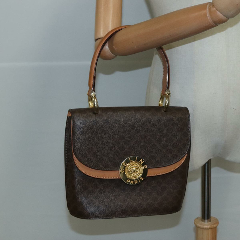 【日本直送】CELINE Macadam 帆布手提包 PVC 皮革棕金色正品 105628V-22