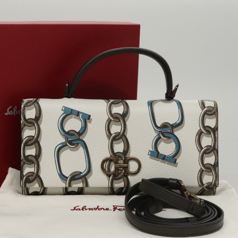 【日本直送】Salvatore Ferragamo Gancini 單肩皮夾 皮革 白色 正品 108583V-11