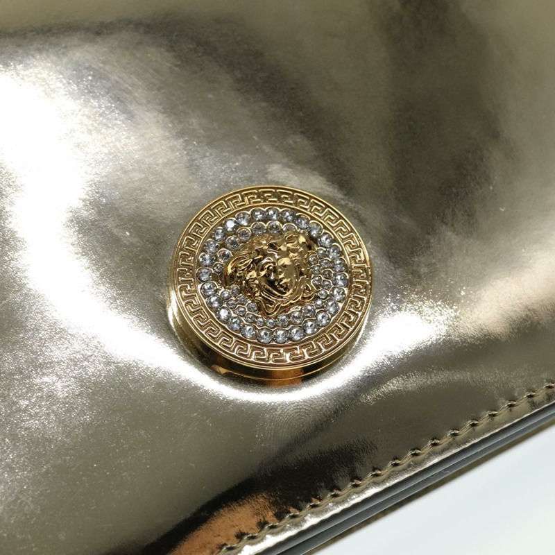 【日本直送】VERSACE 鏈條單肩包 漆皮 金色 正品 108487V-16
