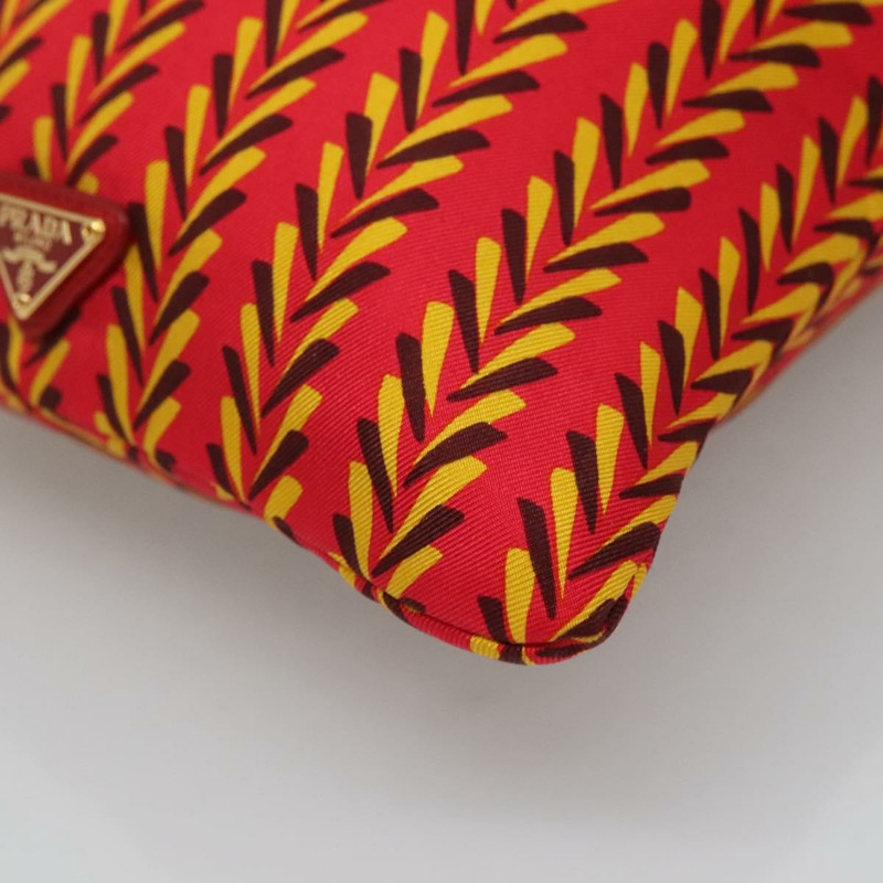 【日本直送】PRADA 絲綢紅黃手拿包 Auth 110192V-8