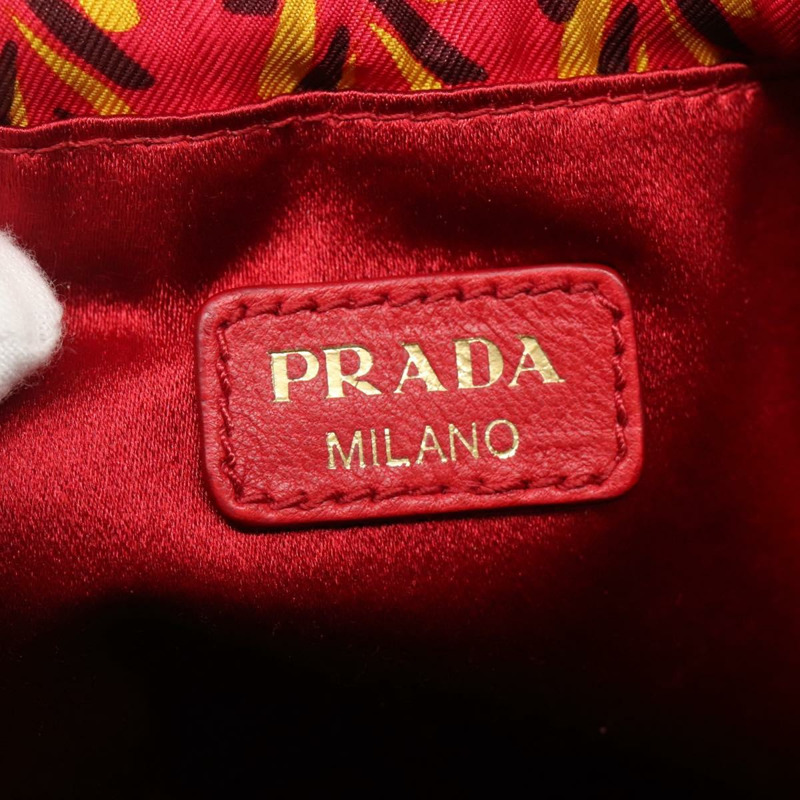 【日本直送】PRADA 絲綢紅黃手拿包 Auth 110192V-17