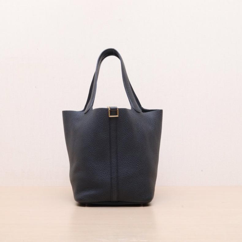 HERMES(愛馬仕) Picotin 22 菜籃子 89黑色 TC皮 Z刻 金扣-0