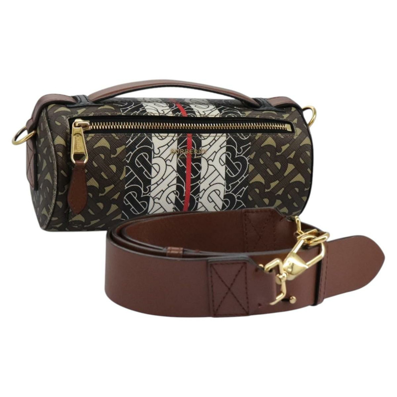 【日本直送】BURBERRY Monogram 條紋單肩包 PVC 皮革 棕色 正品 113137V-0
