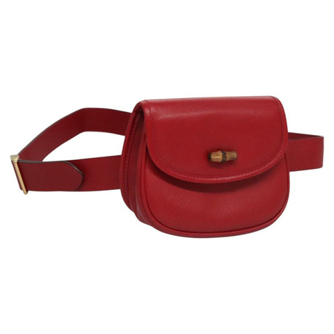 GUCCI 竹節腰包 皮革 紅色 正品 113159V