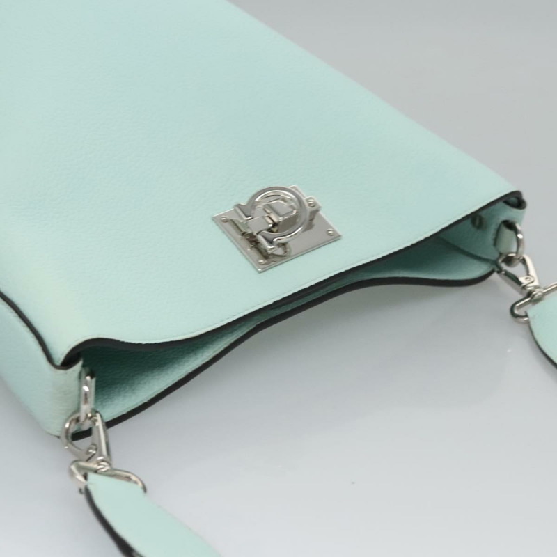 【日本直送】Salvatore Ferragamo Gancini 單肩包皮革銀色薄荷綠正品 BD070AV-5