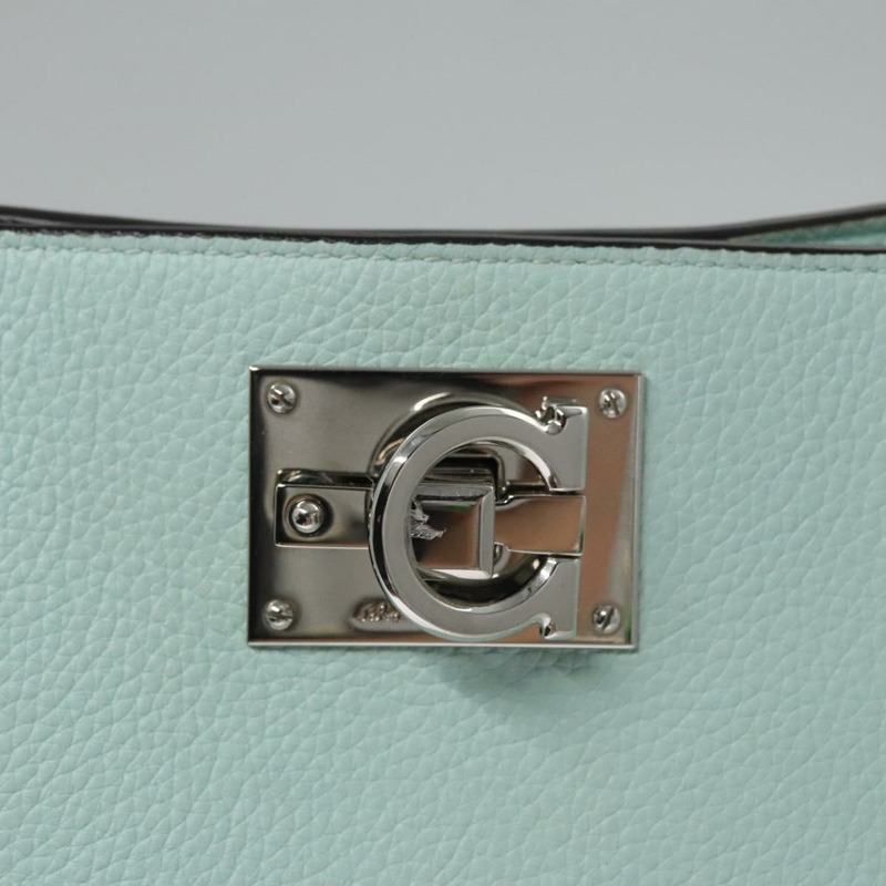 【日本直送】Salvatore Ferragamo Gancini 單肩包皮革銀色薄荷綠正品 BD070AV-17