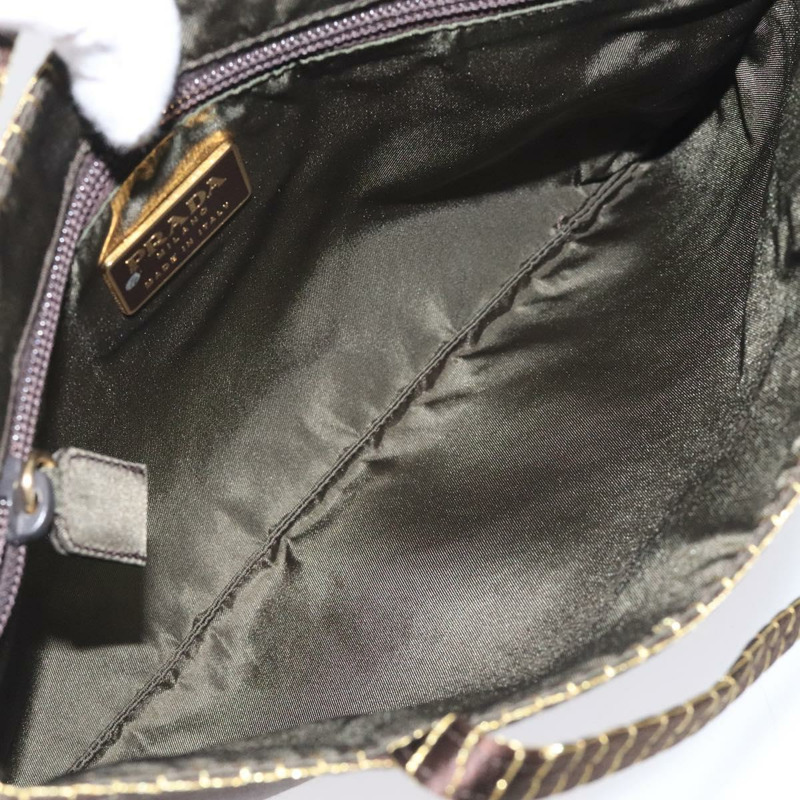 【日本直送】PRADA 手提包 緞面 深棕色 金色 正品 fm4379V-10