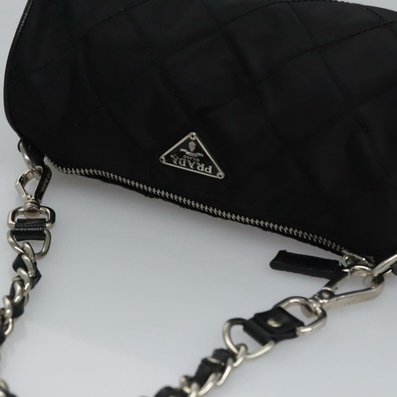 【日本直送】PRADA 鏈條手提包 尼龍 黑色 銀色 正品 mr1081V-5