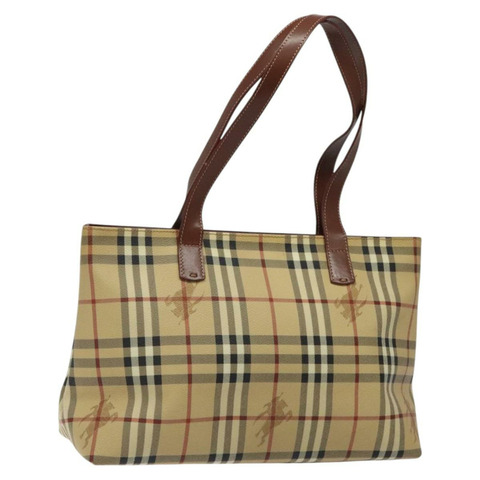 BURBERRY Nova 格紋托特包 PVC 米金色正品 BA2106