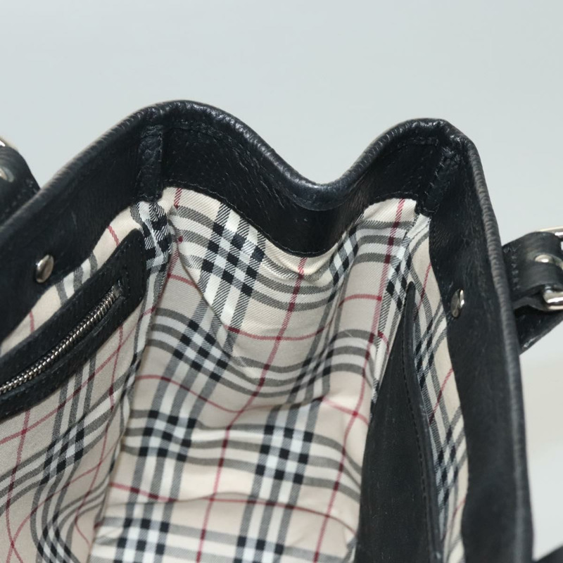 【日本直送】BURBERRY 手提包 皮革 黑色 銀色 正品 BA1908-17