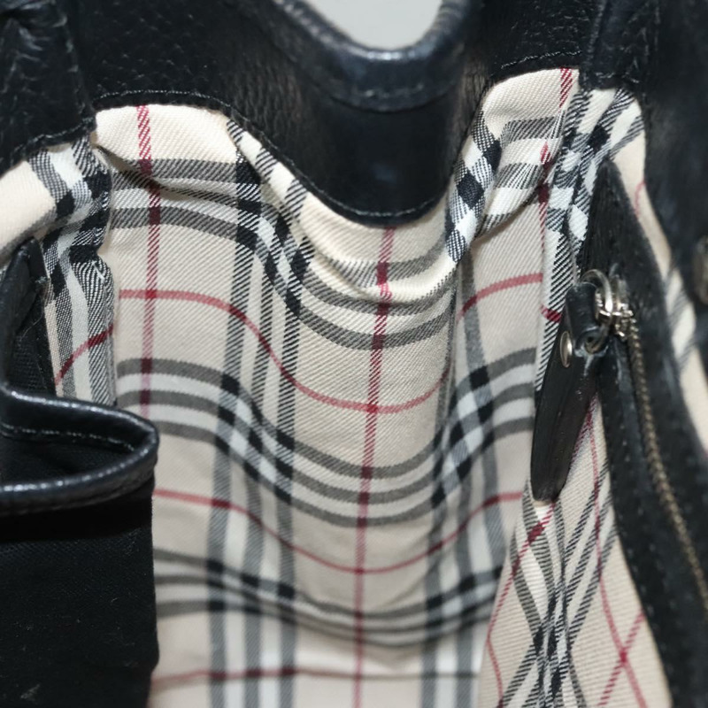 【日本直送】BURBERRY 手提包 皮革 黑色 銀色 正品 BA1908-18