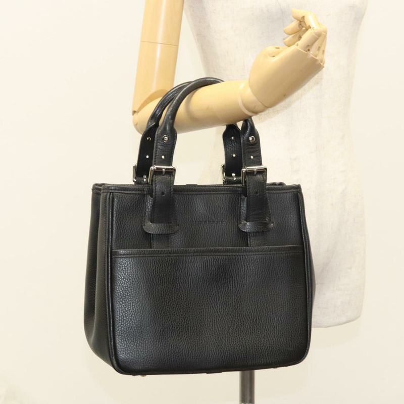 【日本直送】BURBERRY 手提包 皮革 黑色 銀色 正品 BA1908-20