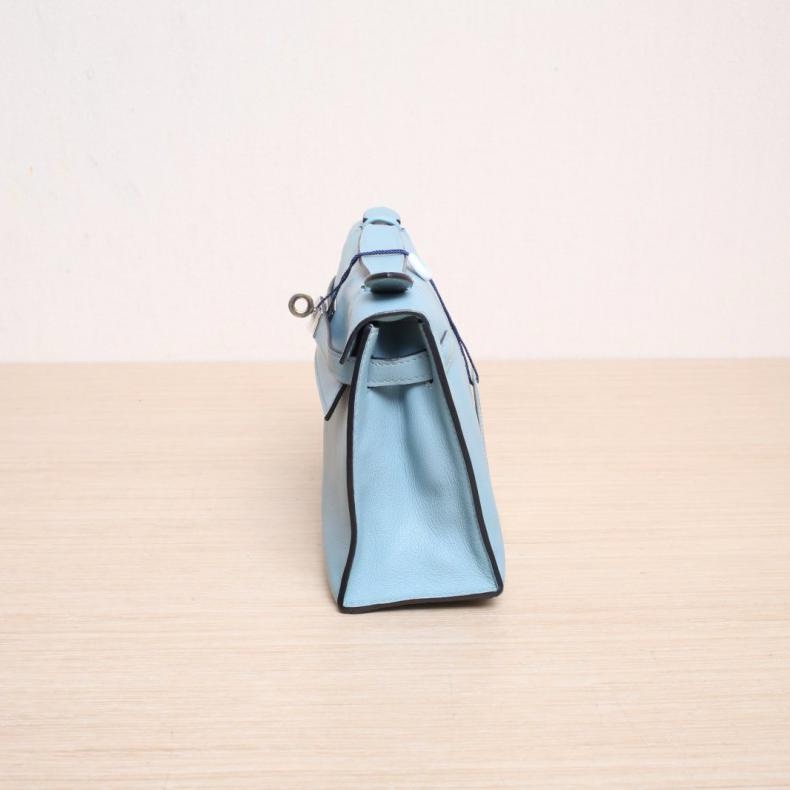 HERMES(愛馬仕) MINI KELLY 一代 22CM 7G天青色 Swift皮 框M 銀扣-1