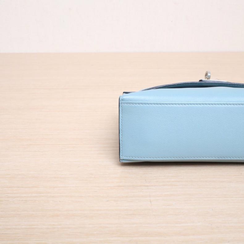 HERMES(愛馬仕) MINI KELLY 一代 22CM 7G天青色 Swift皮 框M 銀扣-3