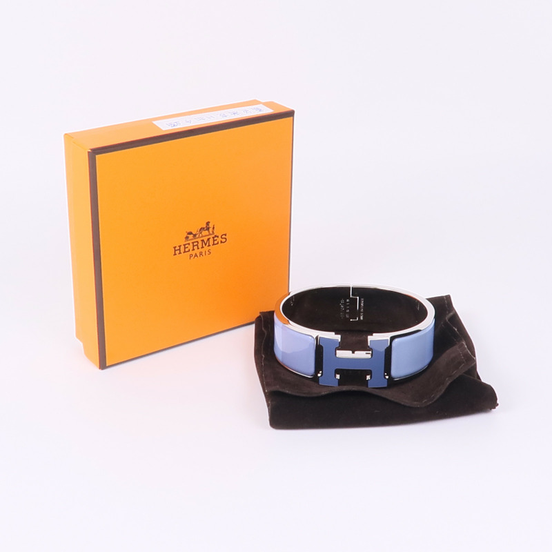 HERMES 琺瑯/金屬Clic Clac H手鐲Rainbow Bleu-9