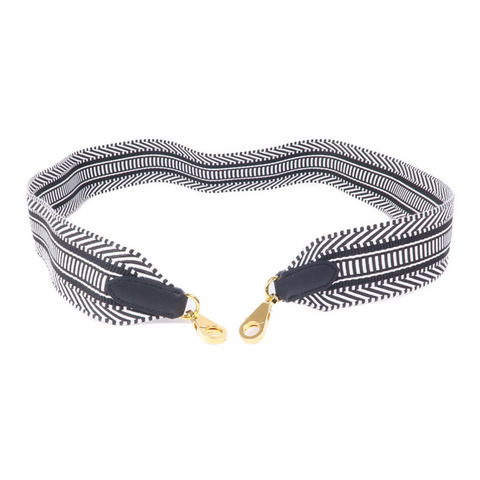 HERMES 帆布Shoulder Strap金扣肩背帶Black/White