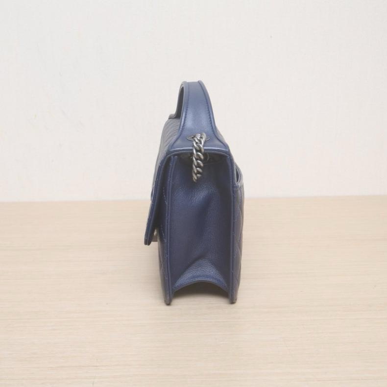 CHANEL(香奈兒)  藍色  23開 銀扣 2way 復古銘牌 手柄 郵差包-1