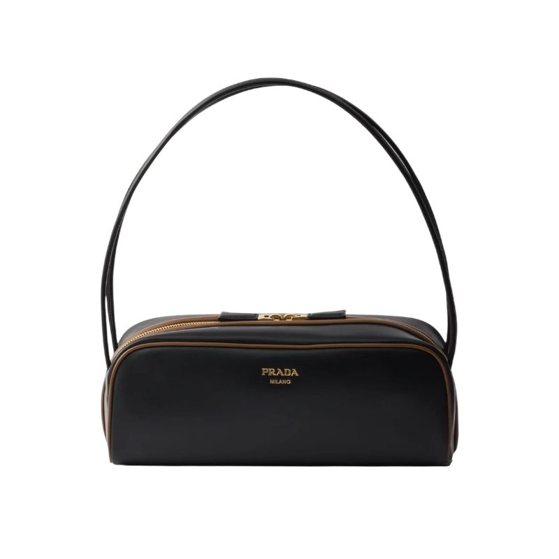 🛫早秋當季新品🛬Prada 1BC249 Swing 柔滑小牛皮肩背包 黑色/榛果色-8