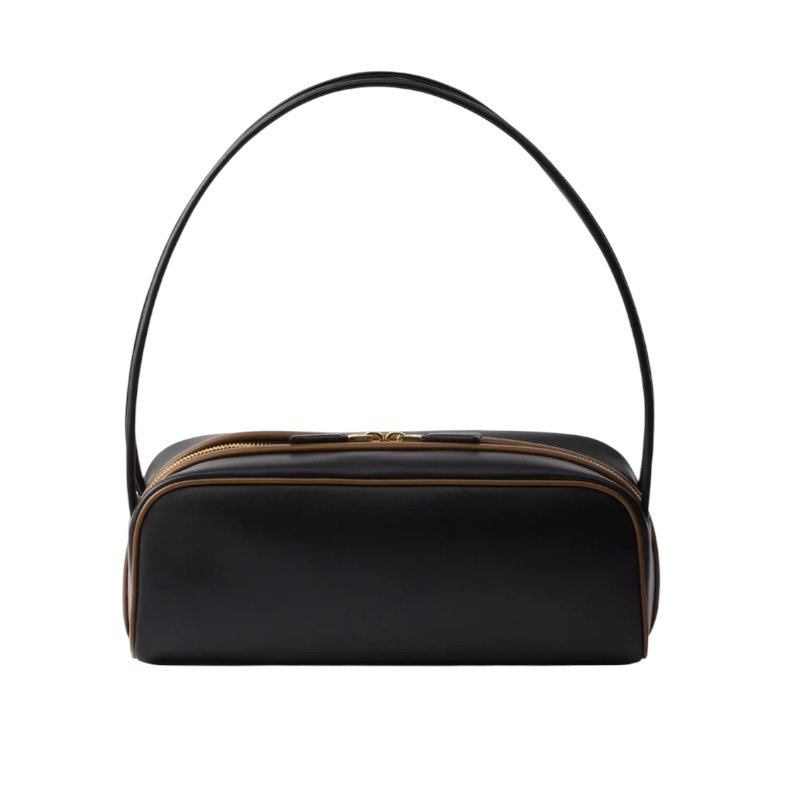 🛫早秋當季新品🛬Prada 1BC249 Swing 柔滑小牛皮肩背包 黑色/榛果色-9