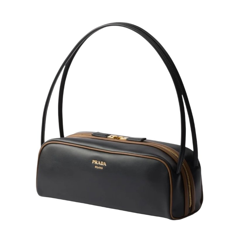 🛫早秋當季新品🛬Prada 1BC249 Swing 柔滑小牛皮肩背包 黑色/榛果色-10