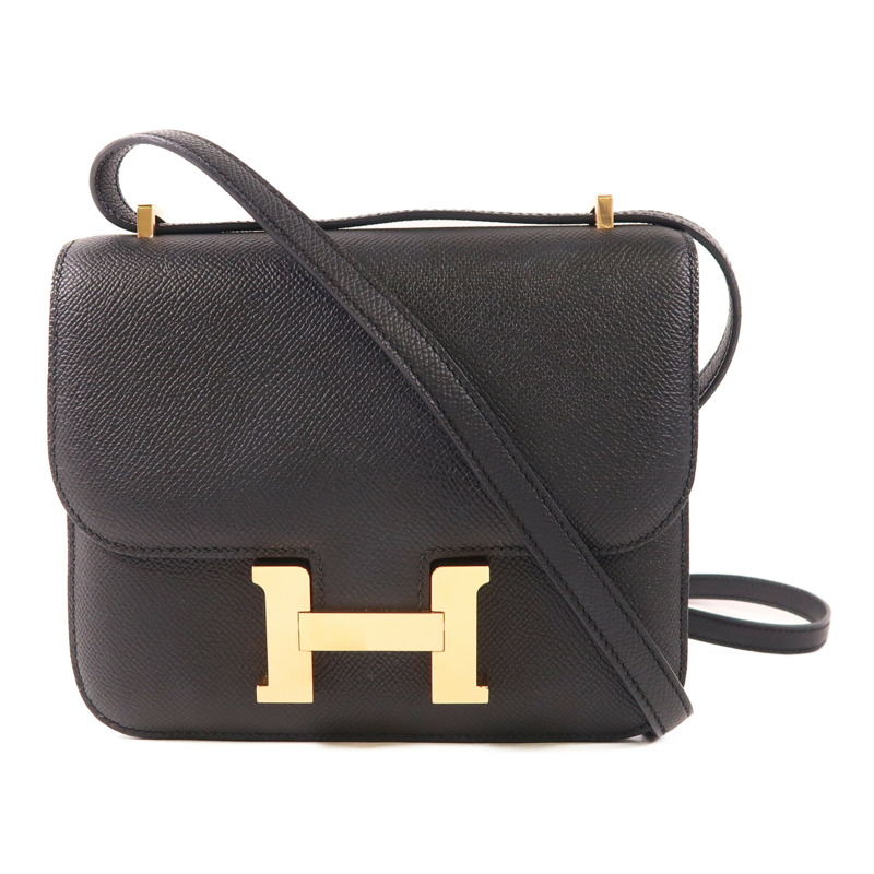 HERMES Epsom皮革Constance Mini金扣肩背袋89 Noir-0