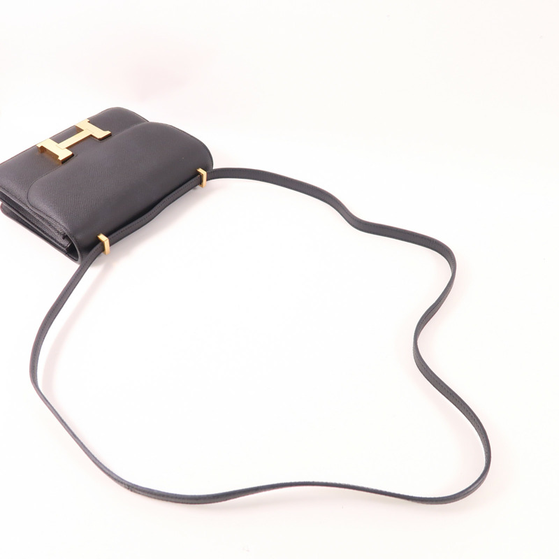 HERMES Epsom皮革Constance Mini金扣肩背袋89 Noir-4