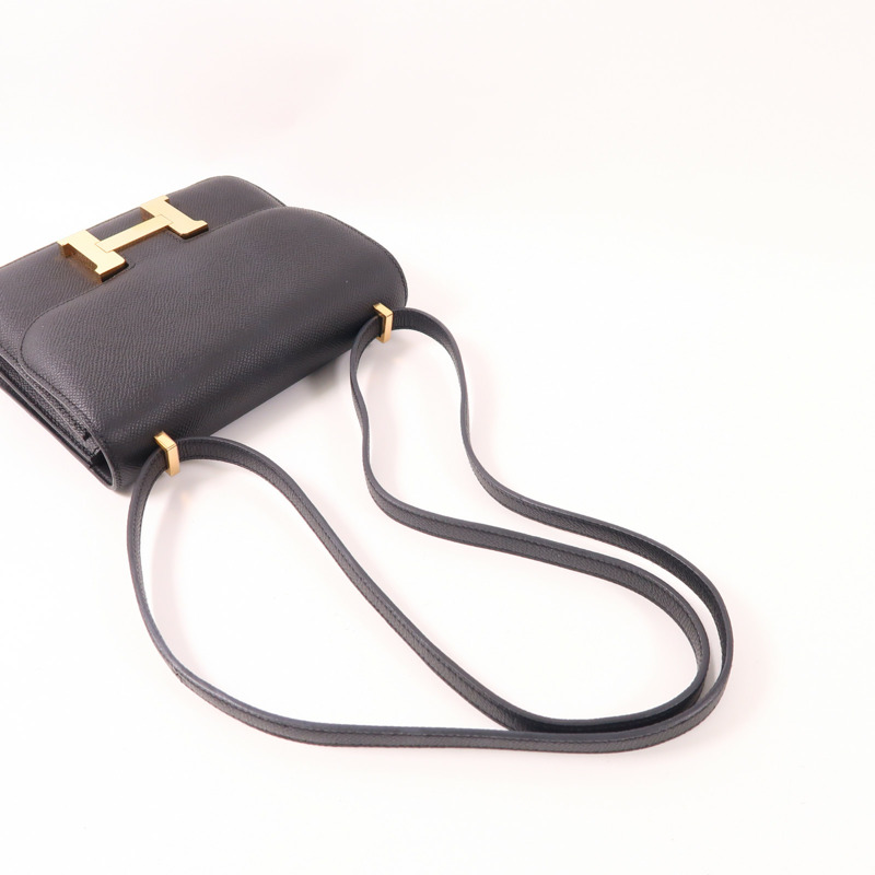 HERMES Epsom皮革Constance Mini金扣肩背袋89 Noir-5