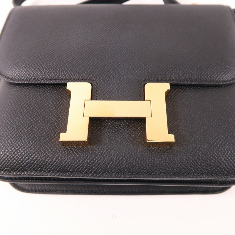 HERMES Epsom皮革Constance Mini金扣肩背袋89 Noir-9
