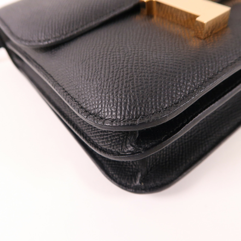 HERMES Epsom皮革Constance Mini金扣肩背袋89 Noir-12