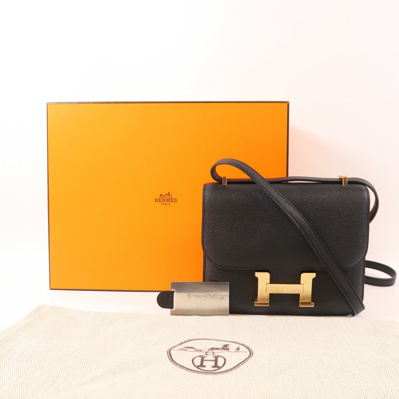 HERMES Epsom皮革Constance Mini金扣肩背袋89 Noir-15