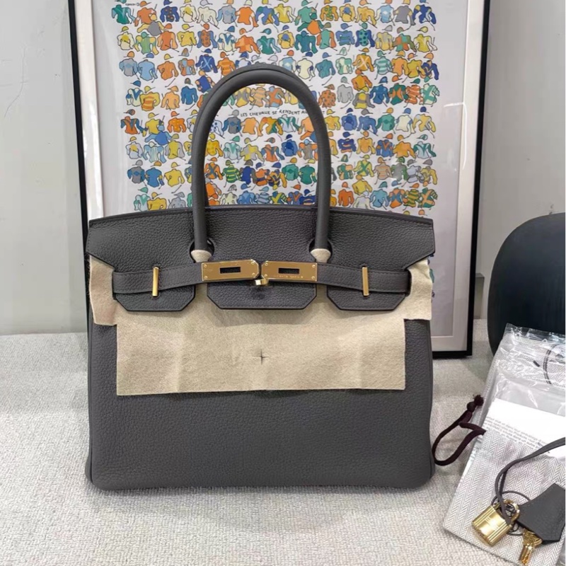 有購証➡️ Hermes愛馬仕 birkin30 8F錫器灰金扣 Z刻 togo皮 配件：塵袋，鎖鑰匙，吊牌，雨衣，票 尺寸：30*22*16cm-0