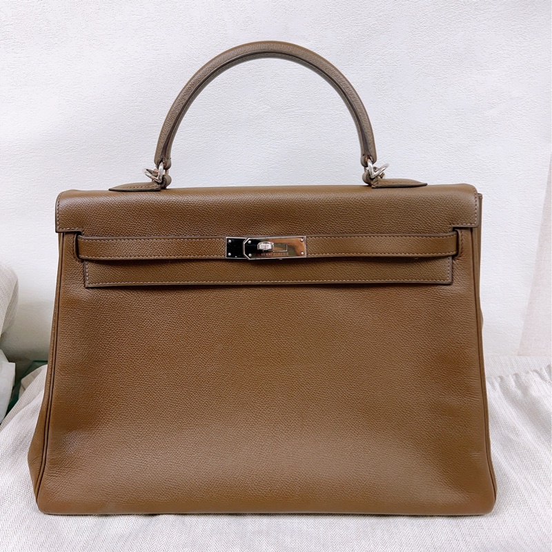 Hermes kelly 35 棕啡色銀扣-0