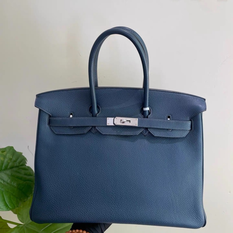 Hermes 愛馬仕 Birkin35 深邃藍 銀扣 togo皮 框N刻-0