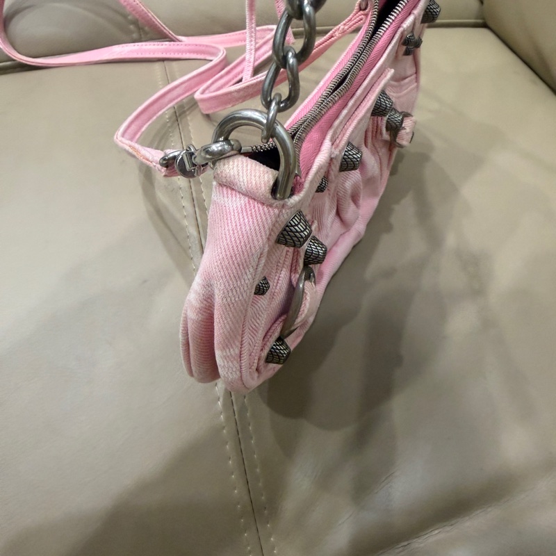 99新🈶️購證❤️ balenciaga #巴黎世家 粉色 #牛仔 #機車包 #月亮包-11